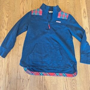 Vineyard Vines Sweater XXS 1/4 Zip Pullover Pockets Plaid Shoulder Navy